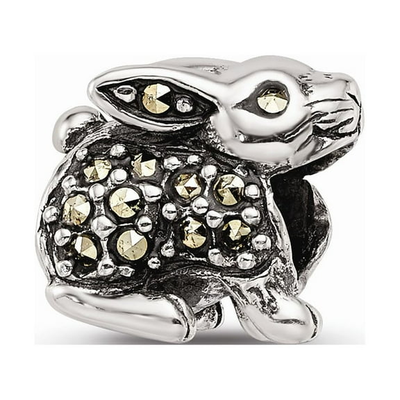 Fancy Bead White Sterling Silver Themed 9.09 mm 10.00 Reflections Marcasite Rabbit Bead
