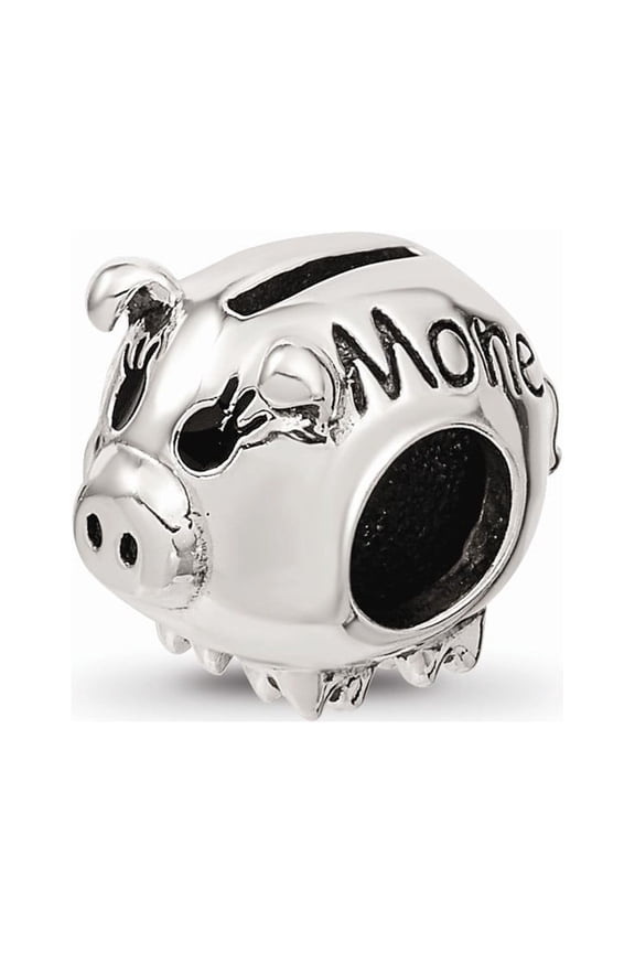 Fancy Bead White Sterling Silver Themed 9.09 mm 8.18 Reflections Fun Money Piggy Bank Bead