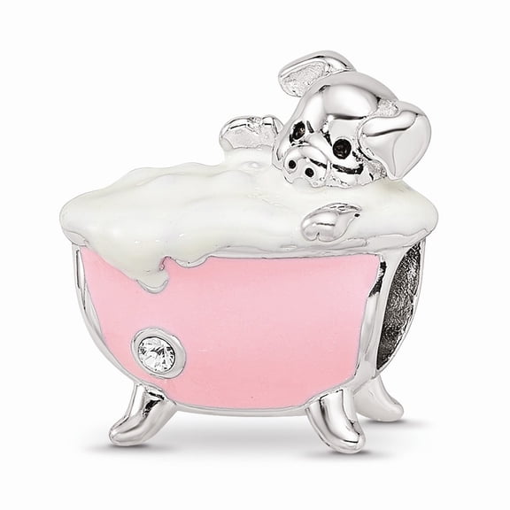 Fancy Bead White Sterling Silver Themed Pink Cubic Zirconia CZ 9.48 mm 13.13