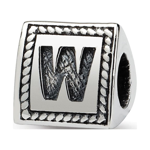 Fancy Bead White Sterling Silver W Alphabet & Numbers 8.18 mm