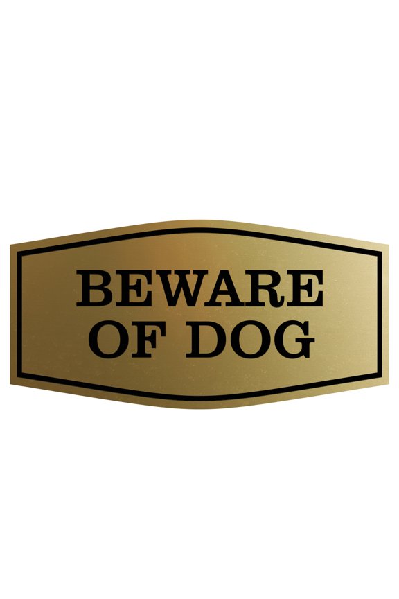 Fancy Beware of Dog Sign (Brushed Gold) - Medium