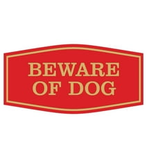 Fancy Beware of Dog Sign (Red/Gold) - Medium