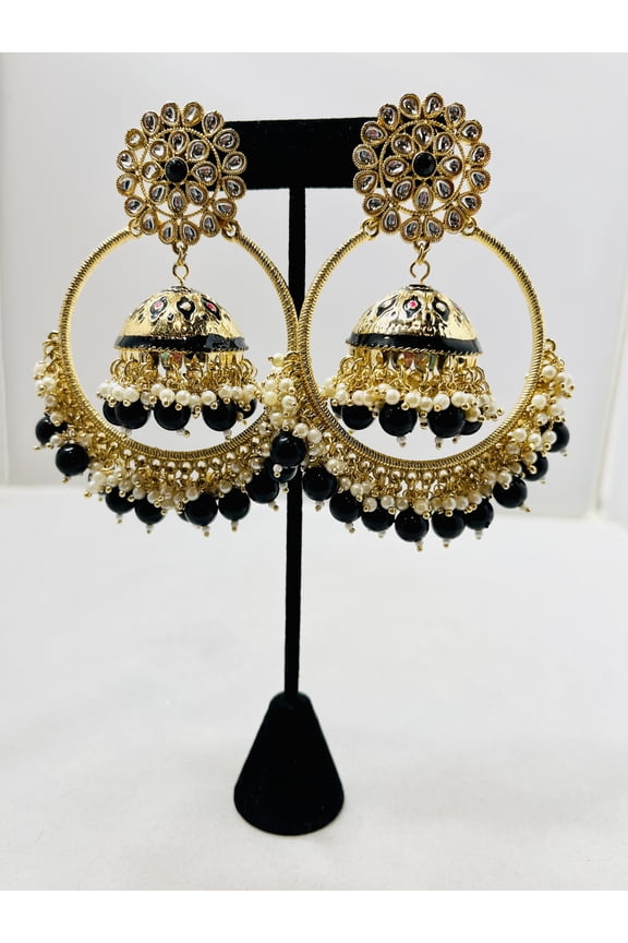 Fancy Black & Gold Jhumka Earrings