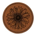thumbnail image 1 of Fancy Blooming Sunflower Flower 2.5" Faux Leather Round Engraved Iron-On Patch - Brown, 1 of 6