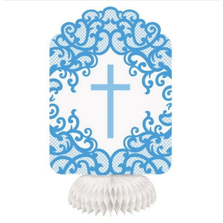 Fancy Blue Cross 3 Ct 8" Honeycomb Centerpiece Baptism Confirmation Church