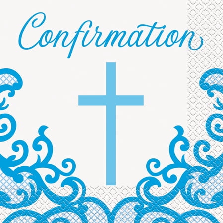 Fancy Blue Cross Confirmation Luncheon Napkins, 16ct