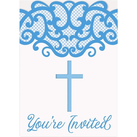 Fancy Blue Cross Invitations - 8 Pcs