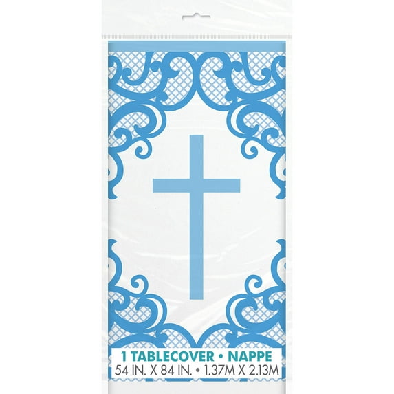 Fancy Blue Cross Rectangular Plastic Tablecover - 1 Pc