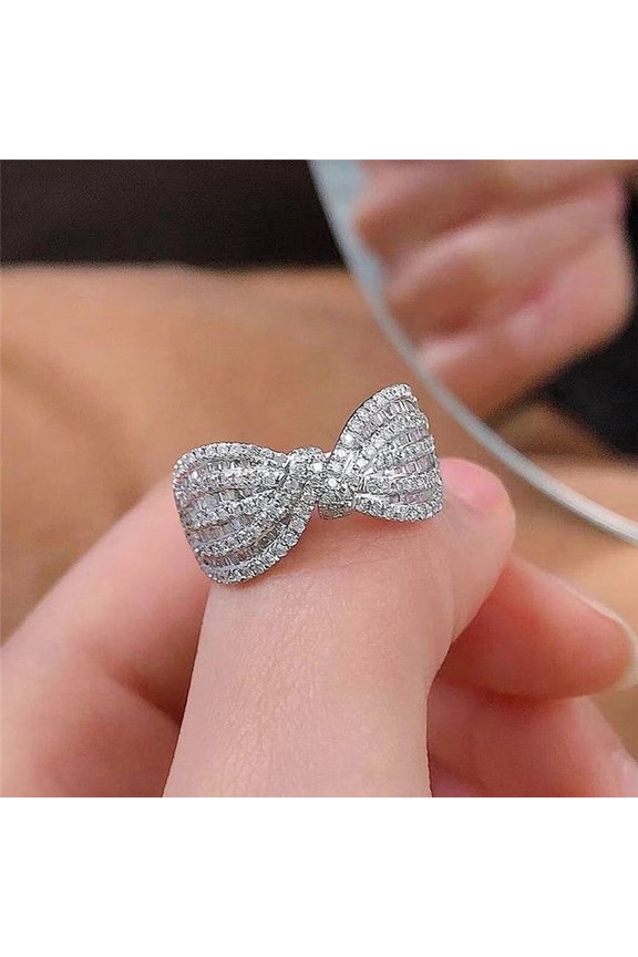 Fancy Bow Ring with Dazzling CZ Women Finger Ring Newly Designed Wedding Bands Statement Accessories Jewelry