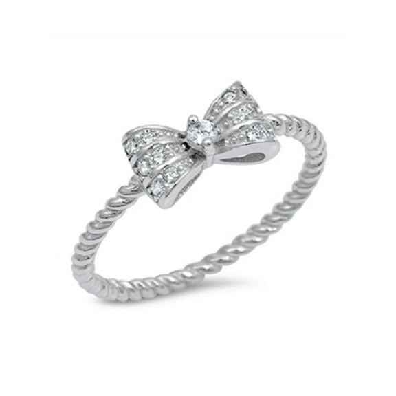 Fancy Bow Tie Cubic Zirconia Ring Sterling Silver 925