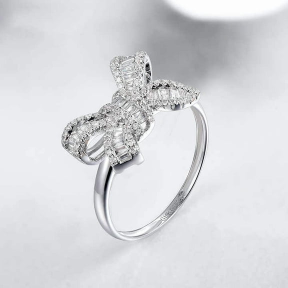 Fancy Bowknot Design Pave Diamond Rings For Women Gifts 1.9 Ct Diamond 14K White Gold Over