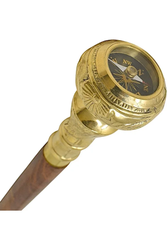Vintage and Wooden Compass Handle Walking Cane Gift for Men and Women