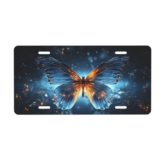 Fancy Butterfly License Plate with 4 Holes,Novelty Aluminum Metal Car Plate Vanity Tag Decorative Car Front Accessories for Women Men,6x12 Inches
