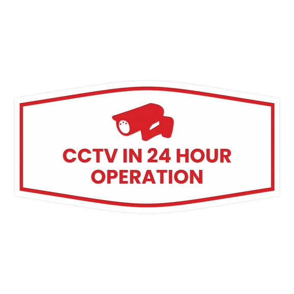 Fancy CCTV in 24 Hour Operation Sign (White/Red) - Small