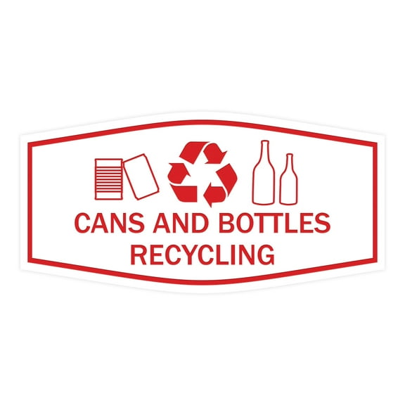 Fancy Cans and Bottles Recycling Sign (White/Red) - Large