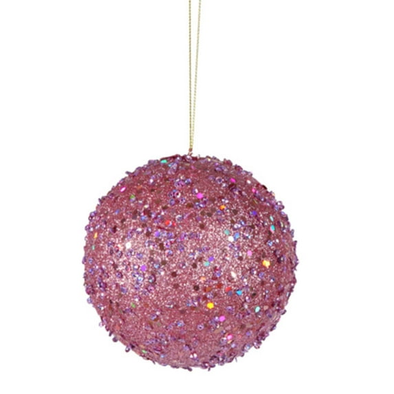 Fancy Carnation Pink Holographic Glitter Drenched Christmas Ball Ornament 4"