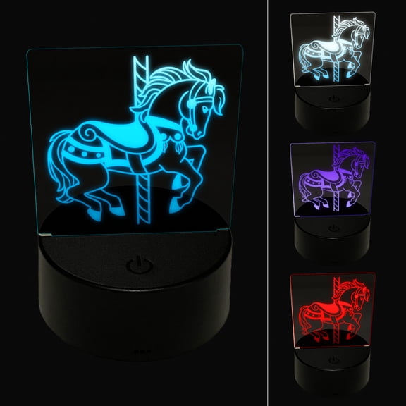 Fancy Carousel Horse Merry-Go-Round LED Night Light Sign 3D Illusion Desk Nightstand Lamp