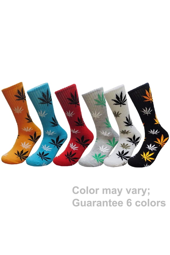 Fancy Casual Men's 6 PAIRs Leaf Cotton Crew Dress Socks, Tube Gift Sock, Size 10 - 13