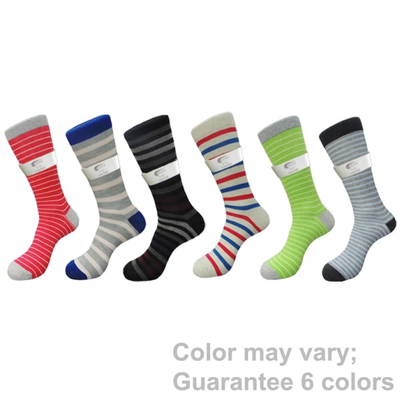 Fancy Casual Men's 6 PAIRs Stripes Cotton Crew Dress Socks, Tube Gift Sock, Size 10 - 13