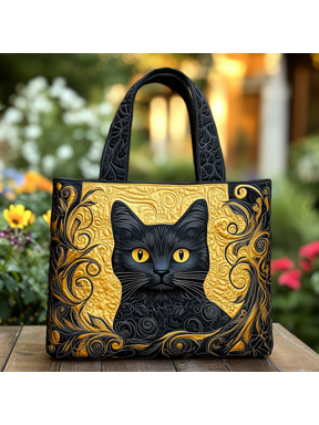 Fancy Cat Quilted Tote Bag, Women Quilted Tote Bag, Handmade Patchwork Tote, Women Shoulder Bag, Gift For Her