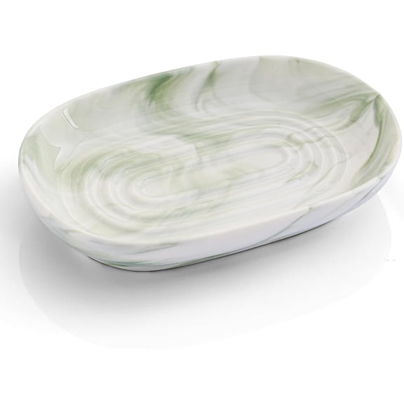 Fancy Ceramic Soap Dish, Decorative Soap Holder with Unique Marble Textures, Multi-Purpose Soap Bar Holder for Bathroom & Kitchen, Non-Slip & Waterproof (Green Texture)