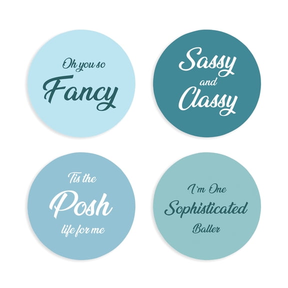 Fancy Classy Posh Sophisticated Bluegreen 4 x 4 Absorbent Ceramic Round Coasters Pack of 4