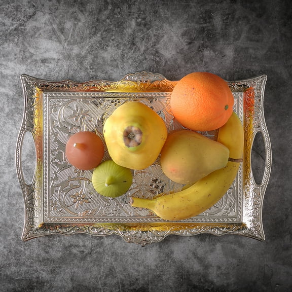 Crystalia Fancy Coffee Tea Beverage Serving Tray Rectangular (Bright Silver)