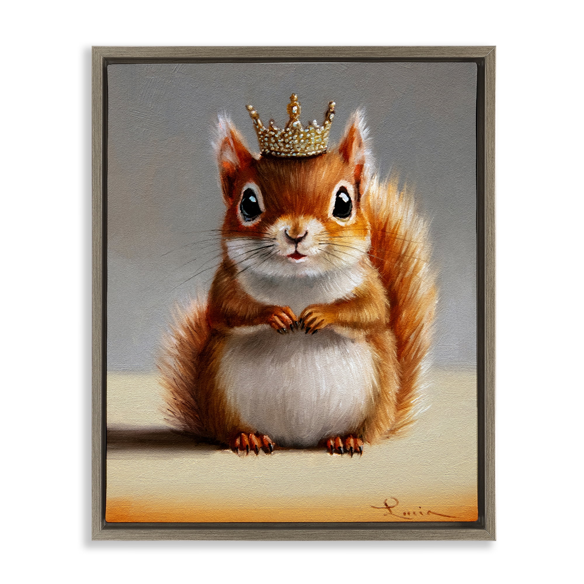 Fancy Crowned Squirrel Brown Framed Floater Canvas Wall Art, design by Lucia Heffernan
