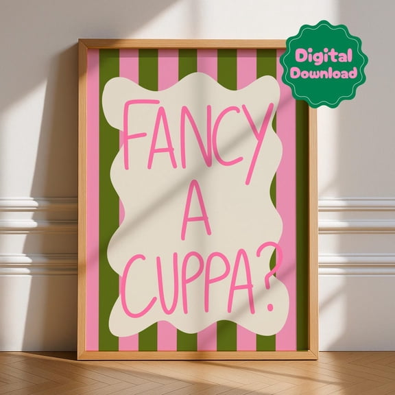 Fancy Cuppa Funky Kitchen Typography Wall Art Decor Unframed Paper Print