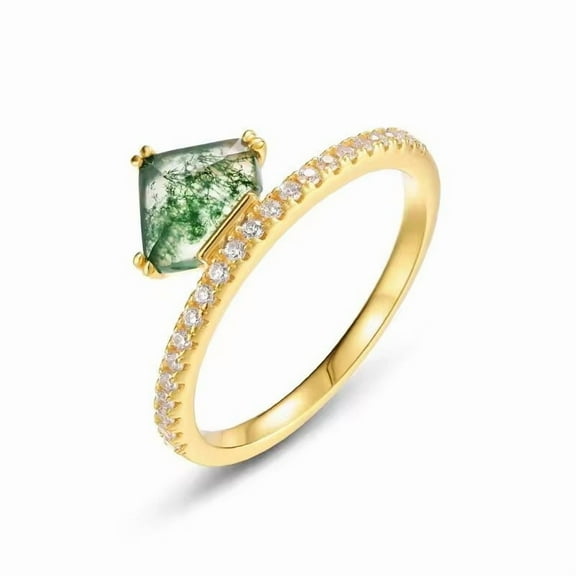 Fancy Cut Lab Created Moss Agate & Diamond Engagement Ring in 925 Sterling Silver for Love – Unique and Elegant Bridal Jewelry