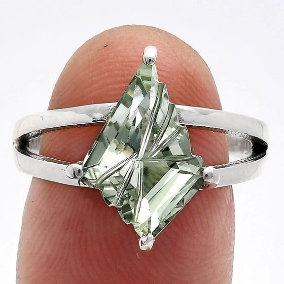 Fancy Cut Prasiolite (Green Amethyst) - Brazil 925 Sterling Silver Ring s.8.5 Jewelry AGR1008_B_8.5