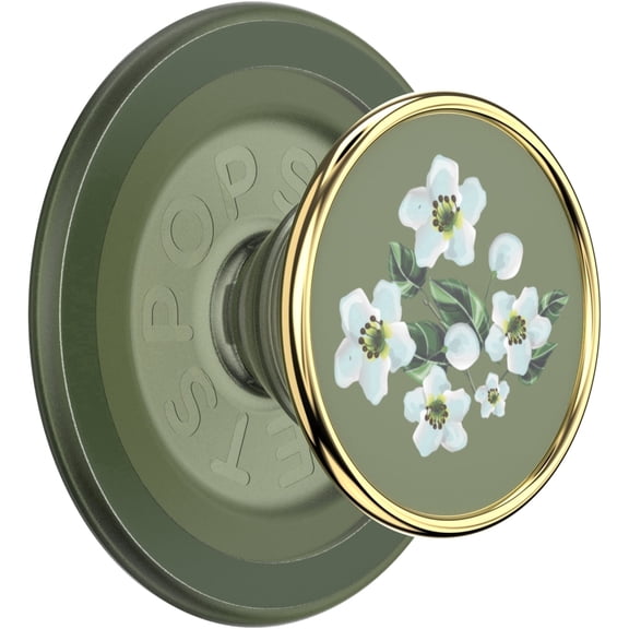 PopSockets Phone Grip for MagSafe, Magnetic Holder, Phone Stand, Green - Floral Relief