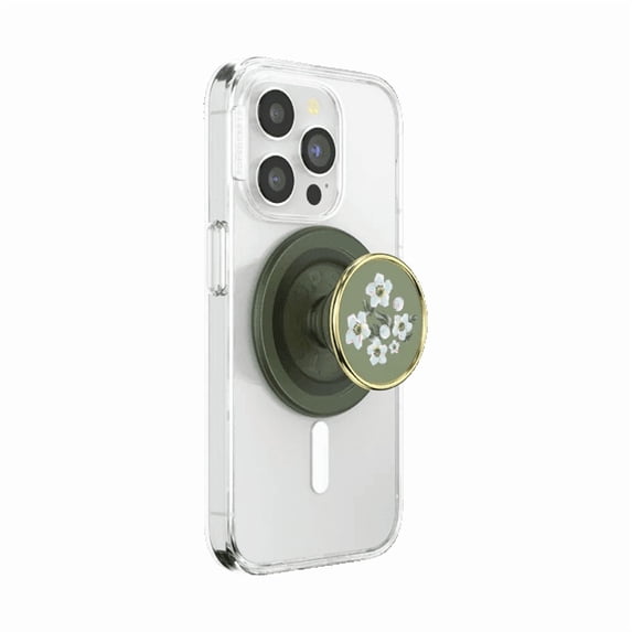 PopSockets Phone Grip for MagSafe, Magnetic Holder, Phone Stand, Green - Floral Relief