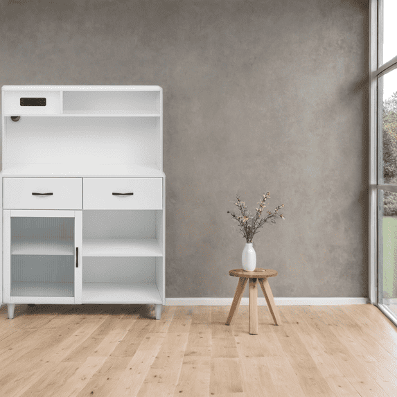 Fancy Design Versatile Sideboard, Can Be Used in Dining Room, Kitchen. White Solid Wood Frame