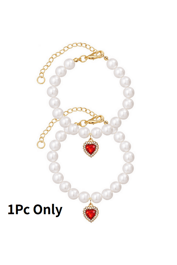 Fancy Diamond Dog Heart Necklace Jewelry with Bling Pearls Rhinestones Bone Charm for Pets Cats Small Dogs Girl Teacup Chihuahua Yorkie Clothes Costume Outfits - Red,M