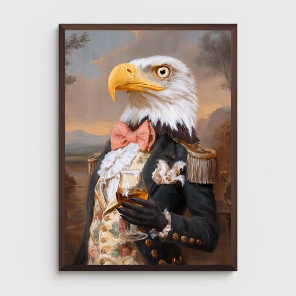 Fancy Eagle Poster, Surreal Patriotic Animal Wall Art
