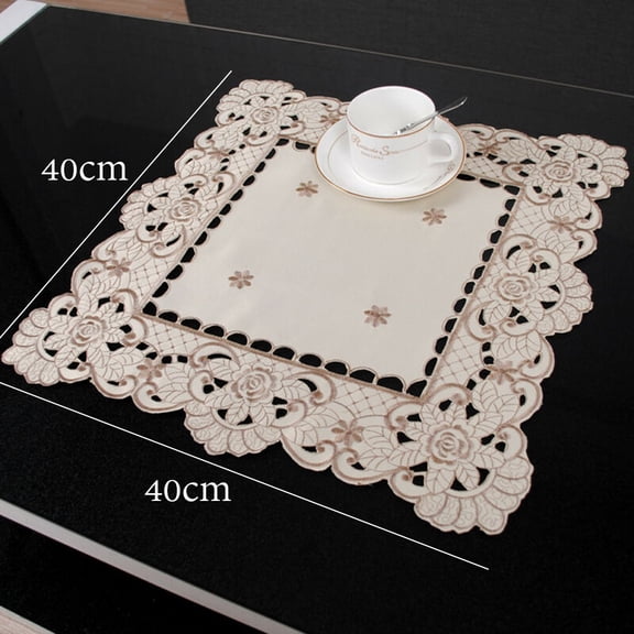 Fancy Embroidered Lace Table Cloth Floral Tablecloth for Kitchen Dinning Wedding Banquet Party Tabletop Use (Square, 40*40cm) 1#