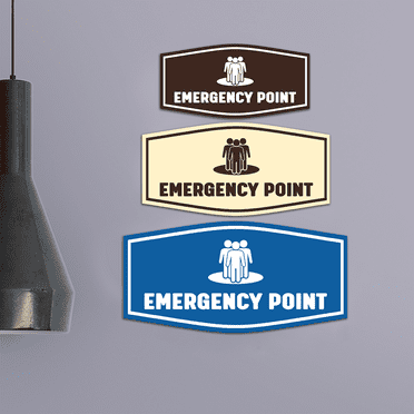 Fancy Emergency Point Sign (Navy Blue / White) - Large