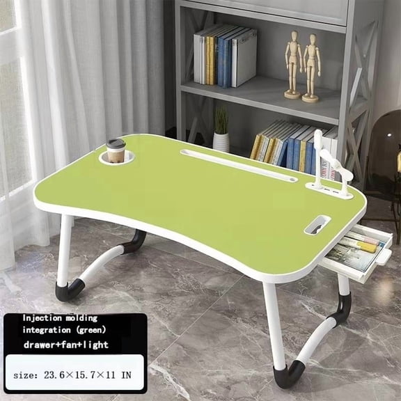 Fancy Fair Oversized Foldable Laptop Bed Desk with Cup Holder Drawer USB Ports Fan and LED Lamp Portable Bed Tray Table for Eating Reading Working and Studying,Green