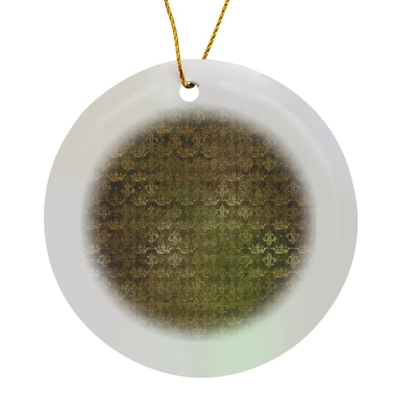 3drose, Fancy Faux Gold Crowns and Fleur De Lis on Grunge Brown Pattern, Circle Porcelain Ornament