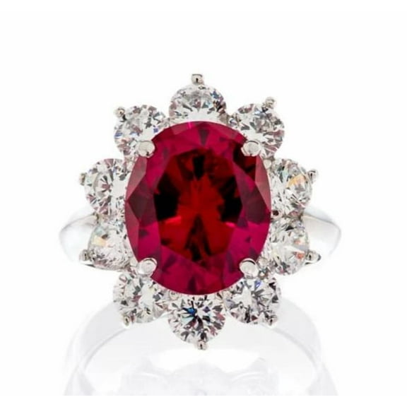 Fancy Faux Ruby Cubic Zirconia Engagement Ring In Sterling Silver