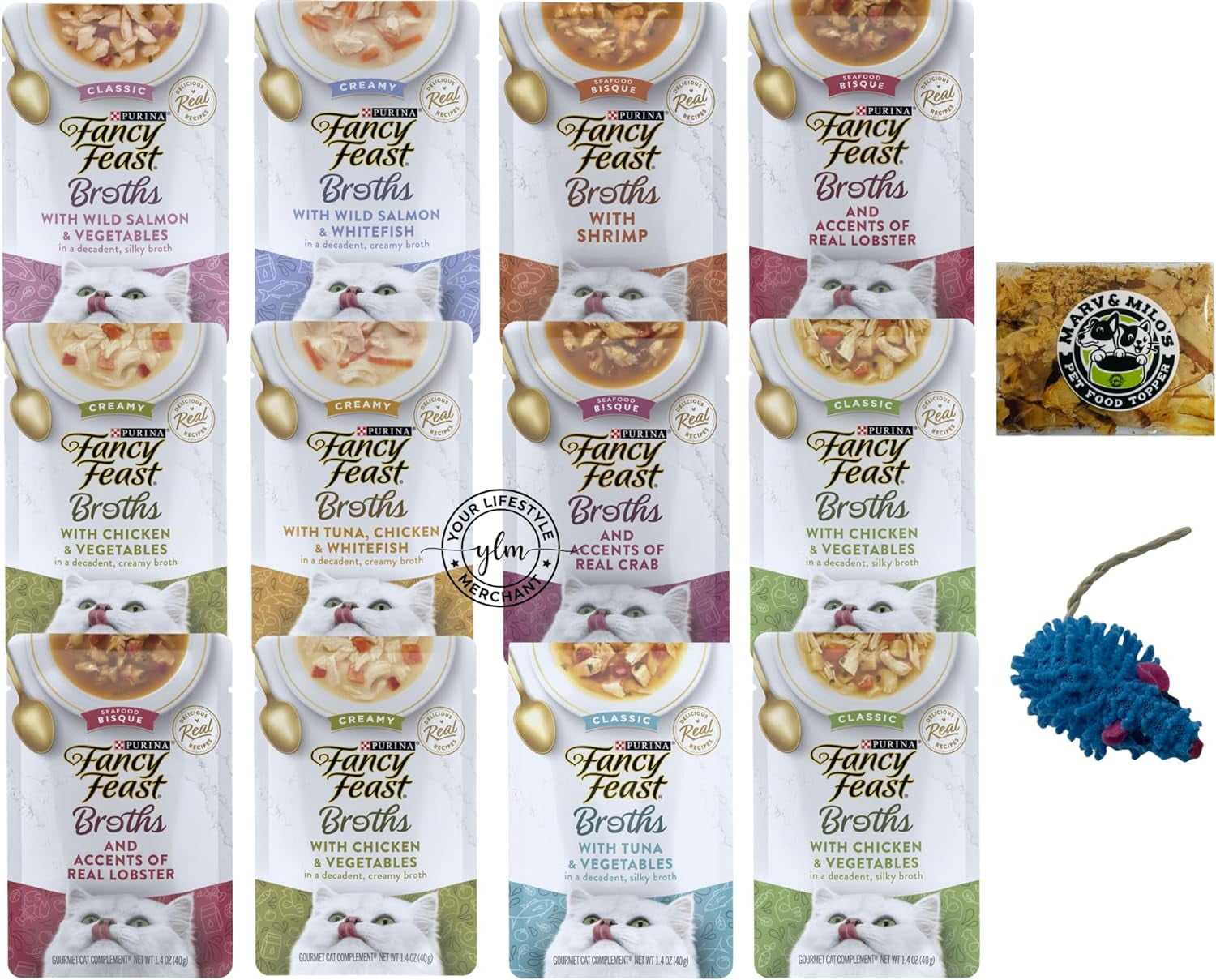 Fancy Feast Broths for Cats Variety Bundle/121.4oz Pouches/Includes