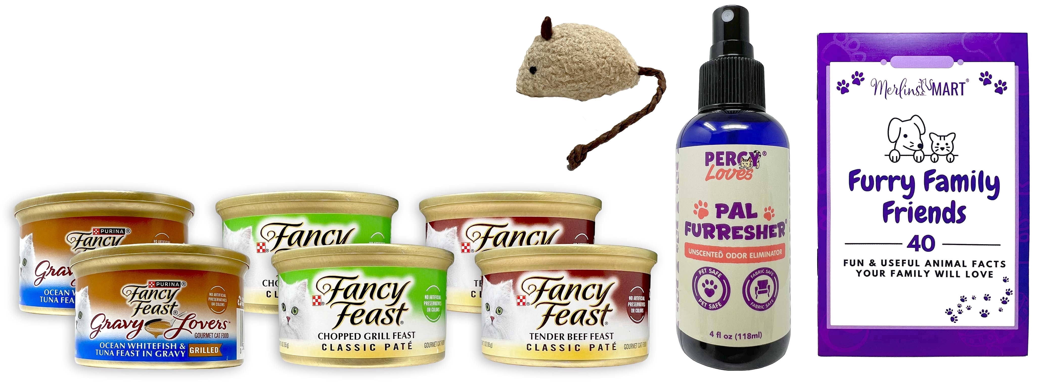 Fancy Feast Cat Food 3 Flavor Variety (2) Each: Ocean Whitefish in Gravy, Chopped Grill, Tender Beef | MerlinsMart Zine & Percy Loves Pal Furresher