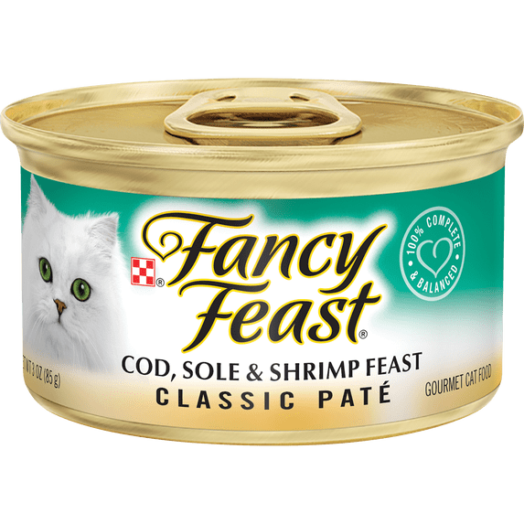 Fancy Feast Cod & Sole & Shrimp Pate Pate Wet Cat Food, 3 oz Can (Pack of 6)