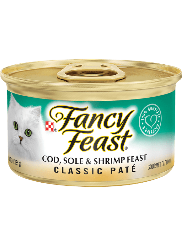 Fancy Feast Cod & Sole & Shrimp Pate Pate Wet Cat Food, 3 oz Can