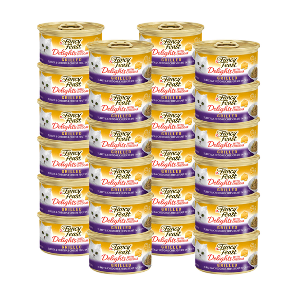 Fancy Feast Delights Grilled Turkey & Cheddar Cheese Feast in Gravy Wet Cat Food, 3 OZ (Pack of 24)