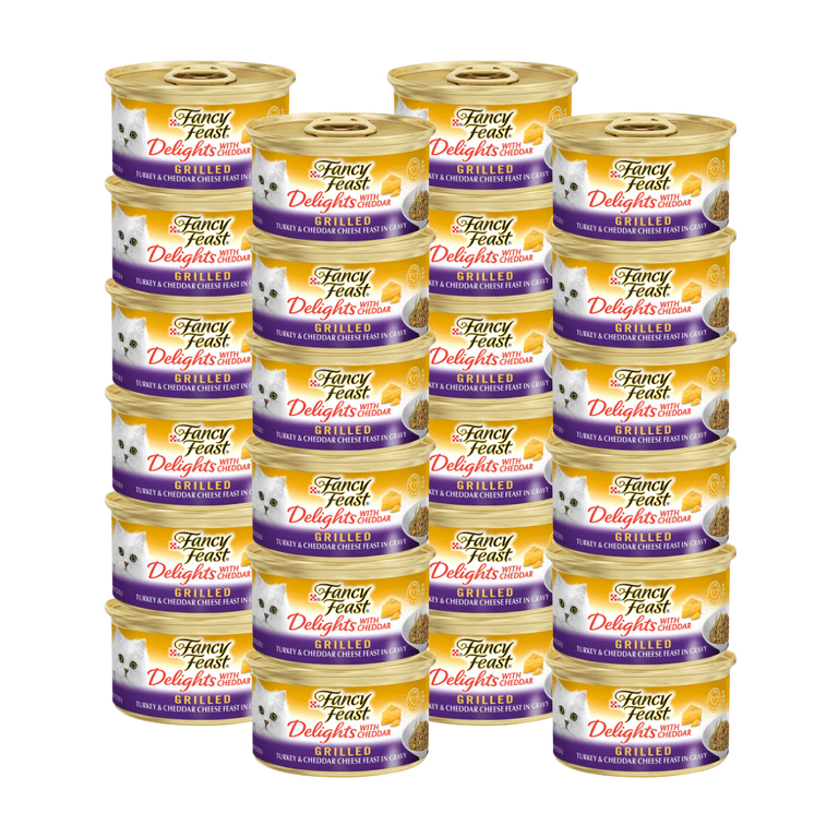 Purina Fancy Feast Delights Grilled Turkey Cheddar Cheese Feast in Gravy Wet Cat Food Variety 3 OZ Pack of 24 Walmart