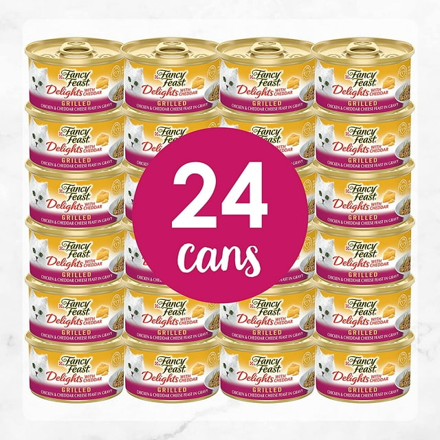 Purina Fancy Feast Delights Grilled Chicken & Cheddar Cheese Wet Cat Food, 24 Pack, 3 OZ