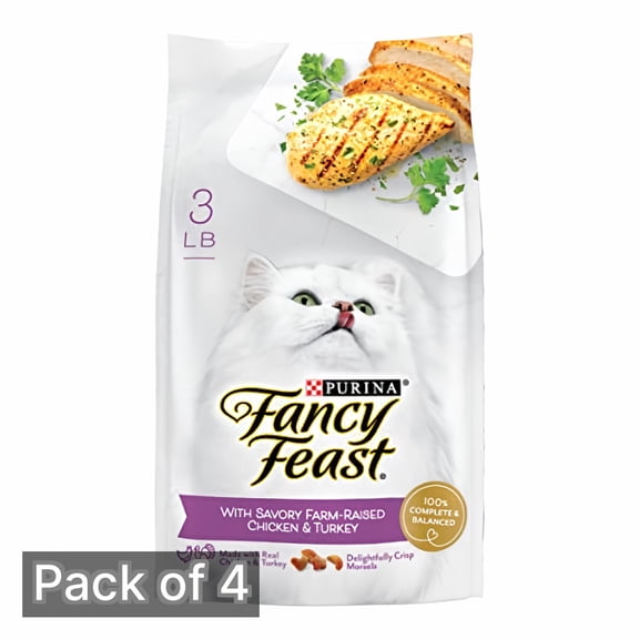 Fancy Feast Dry Cat Food with Savory Farm-Raised Chicken and Turkey - 3 lb. Bag (Pack of 4)