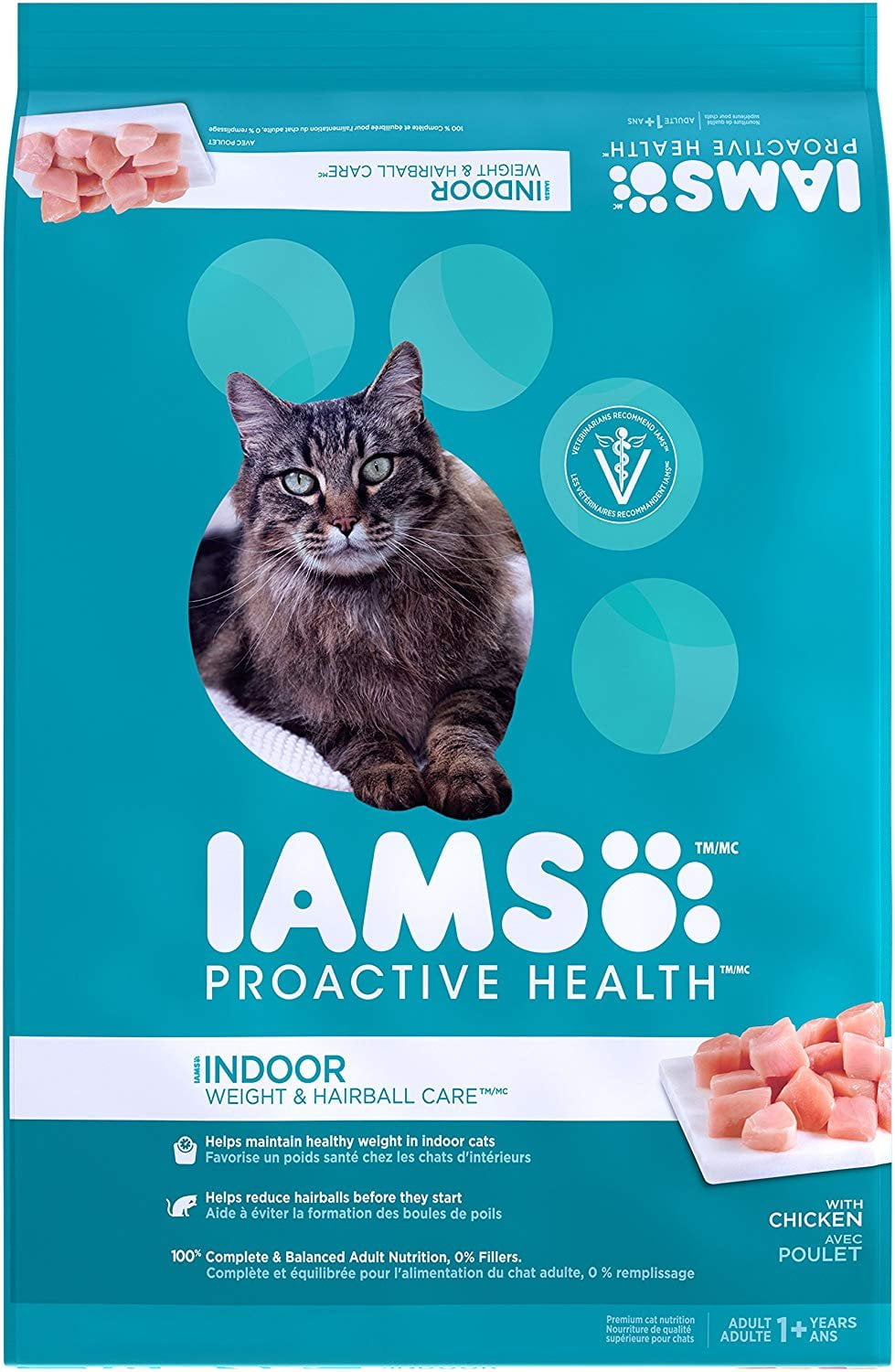 IAMS PROACTIVE HEALTH Weight & Hairball Care Dry Cat Food for Adult Indoor Cat Healthy Weight with Chicken, Turkey, and Garden Greens, 16 lb. Bag